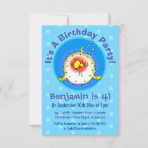 Funny puffer fish porcupine fish cartoon invitation