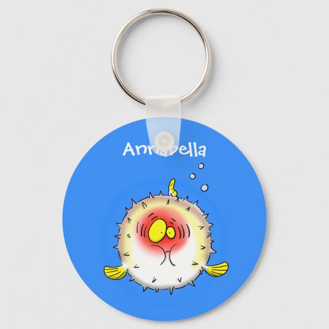Funny puffer fish porcupine fish cartoon keychain (Front)