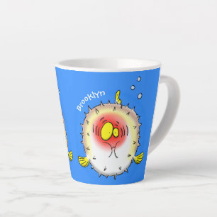 Funny puffer fish porcupine fish cartoon latte mug