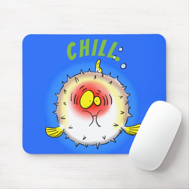 Funny puffer fish porcupine fish cartoon mouse pad (With Mouse)