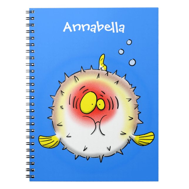 Funny puffer fish porcupine fish cartoon notebook (Front)
