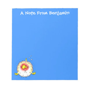 Funny puffer fish porcupine fish cartoon notepad