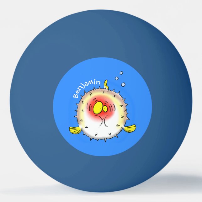 Funny puffer fish porcupine fish cartoon ping pong ball (Front)