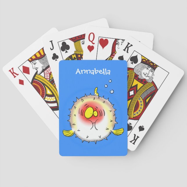 Funny puffer fish porcupine fish cartoon playing cards (Back)