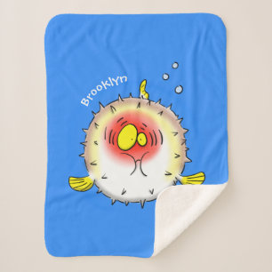 Funny puffer fish porcupine fish cartoon  sherpa blanket