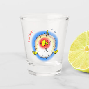 Funny puffer fish porcupine fish cartoon shot glass