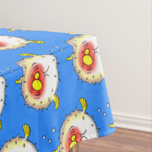 Funny puffer fish porcupine fish cartoon tablecloth