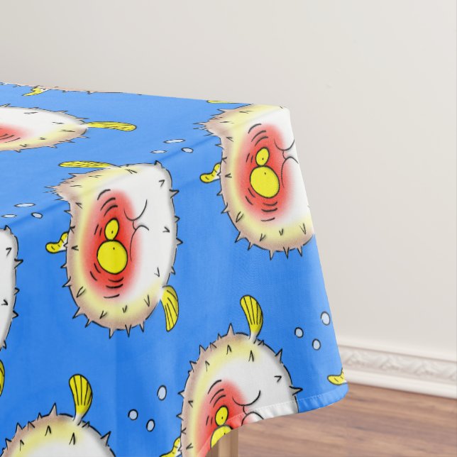 Funny puffer fish porcupine fish cartoon tablecloth (In Situ)