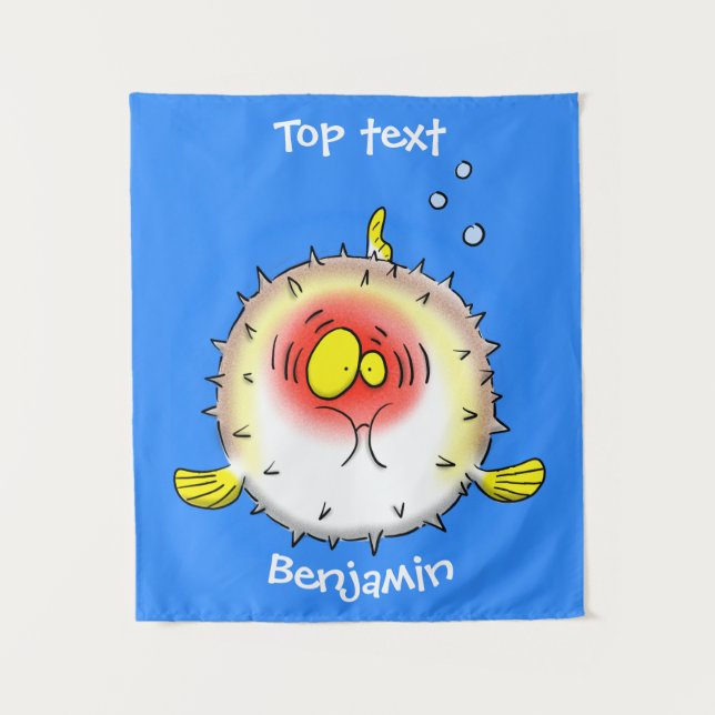 Funny puffer fish porcupine fish cartoon  tapestry (Front)