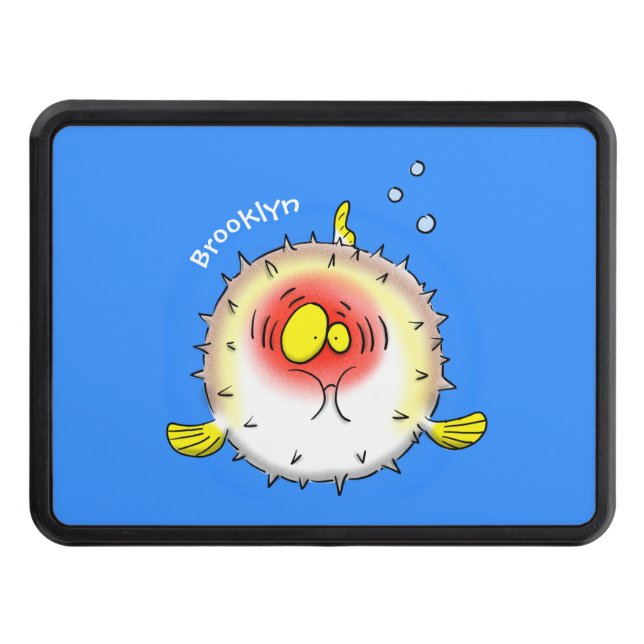 Funny puffer fish porcupine fish cartoon trailer hitch cover (Front)