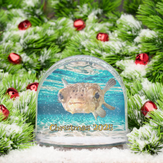 Funny Puffer Fish Warning: May Puff Under Pressure Snowglobe