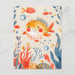 Funny Pufferfish near Vibrant Reef Postcard
