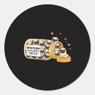 Funny Pug Anti Depressant Mom Dad Kids Classic Round Sticker