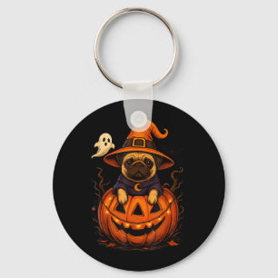 Funny Pug Breed Pet Halloween Pumpkins Halloween Keychain
