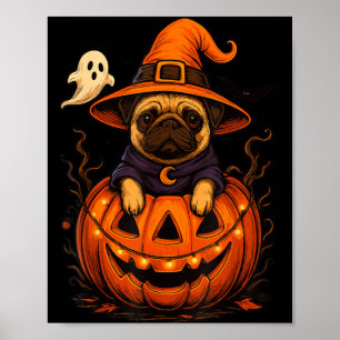 Funny Pug Breed Pet Halloween Pumpkins Halloween Poster
