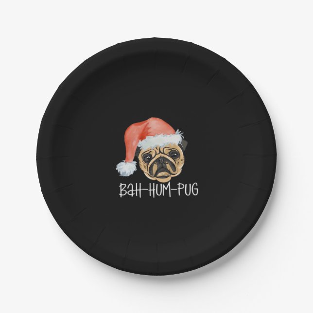 Funny Pug Christmas Dog Mom Dad Pyjamas Oversized  Paper Plate (Front)