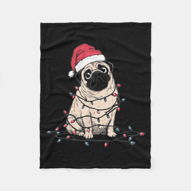 Funny Pug Christmas Graphics Dog Lights Lover Owne Fleece Blanket (Front)