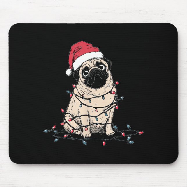 Funny Pug Christmas Graphics Dog Lights Lover Owne Mouse Pad (Front)
