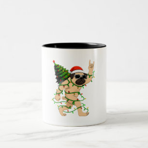 Funny Pug Christmas Lights Tree – Cute Xmas Two-Tone Coffee Mug