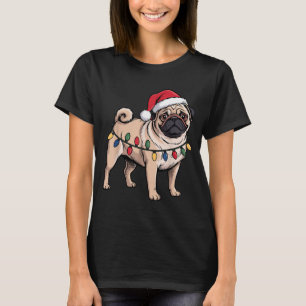 Funny Pug Christmas Santa Hat Xmas Lights T-Shirt