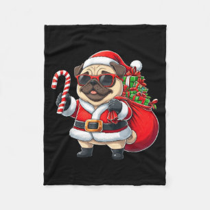 Funny Pug Christmas Santa Outfit Xmas Mom Dad Kids Fleece Blanket