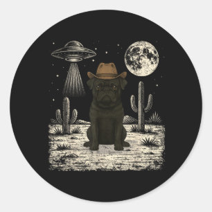 Funny Pug Cowboy Western Dog Ufo Classic Round Sticker
