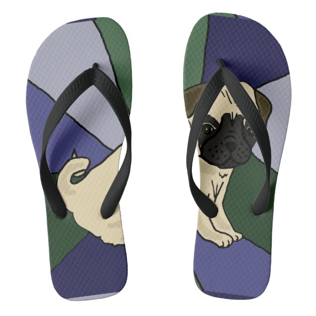 Funny Pug Dog Abstract Art Flip Flops (Footbed)