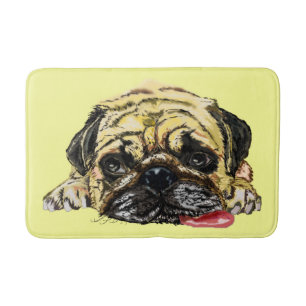 Funny Pug Dog Bath Mat - Your Colors - Text