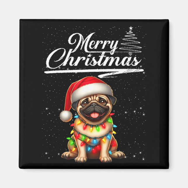 Funny Pug Dog Christmas Lights Santa Hat Candy Can Magnet (Front)