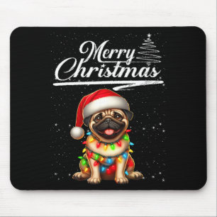 Funny Pug Dog Christmas Lights Santa Hat Candy Can Mouse Pad