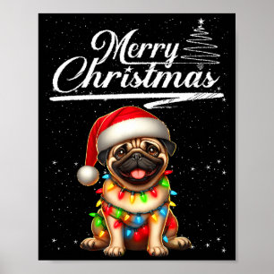 Funny Pug Dog Christmas Lights Santa Hat Candy Can Poster