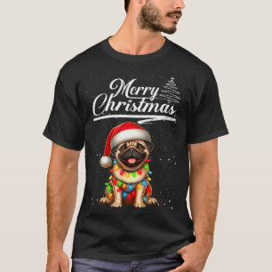 Funny Pug Dog Christmas Lights Santa Hat Candy Can T-Shirt