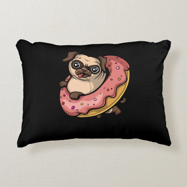 Funny Pug Dog Doughnut Lover Pet Accent Pillow (Front)