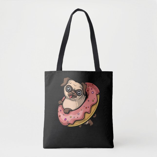 Funny Pug Dog Doughnut Lover Pet Tote Bag (Front)