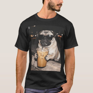 Funny Pug Dog Drinking Iced Coffee T-Shirt