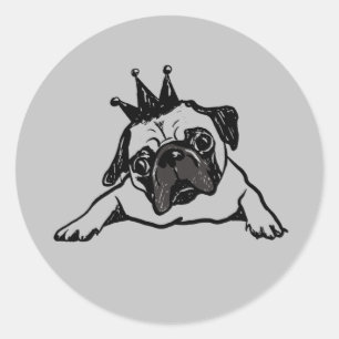 Funny Pug Dog King Queen Classic Round Sticker
