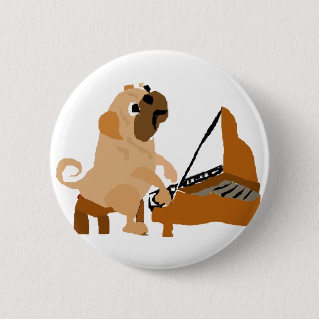 Funny Pug Dog Playing Piano 2 Inch Round Button (Front)