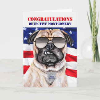 Funny Pug Dog Police Detective Promotion Card