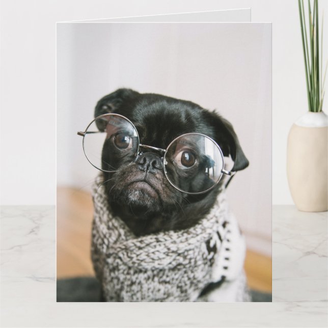 FUNNY PUG DOG THINKING OF YOU GREETING CARDS (Front)