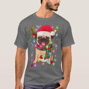 Funny Pug Dog Tree Christmas Lights Xmas Pajama T-Shirt