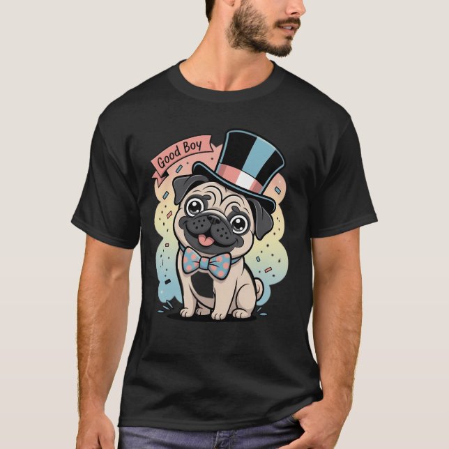 Funny Pug Dog With a Hat Pug T-Shirt (Front)
