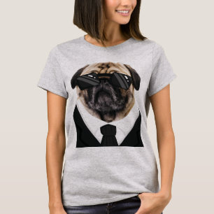 Funny Pug Dogs in Black T-Shirt