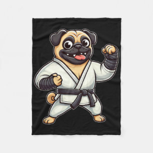 Funny Pug Doing Karate Martial Arts Fleece Blanket