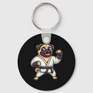 Funny Pug Doing Karate Martial Arts Keychain