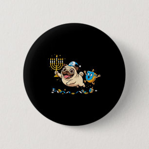 Funny Pug Dreidel Menorah Hanukkah Kids Womens Men 2 Inch Round Button