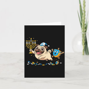 Funny Pug Dreidel Menorah Hanukkah Kids Womens Men Card
