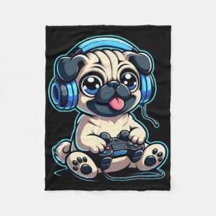 Funny Pug Gamer Dog Gaming Pug Pugs Video Game 1  Fleece Blanket