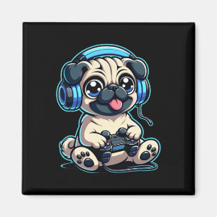 Funny Pug Gamer Dog Gaming Pug Pugs Video Game 1  Magnet