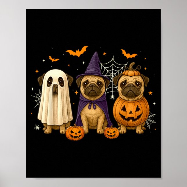 Funny Pug Ghost Witch Pumpkin Halloween Costume Poster (Front)