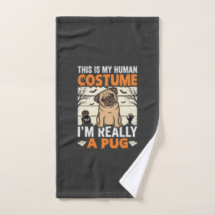 Funny Pug Halloween Human Costume Design Hand Towel